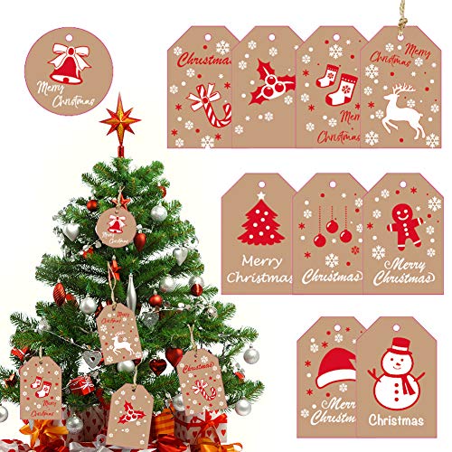 Christmas Gift Tags, 100 Pcs Brown Kraft Paper Tags Card