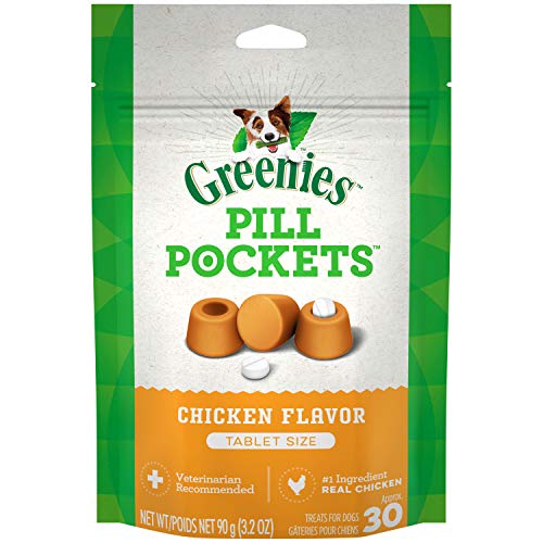 GREENIES PILL POCKETS Soft Dog Treats, Chicken, Tablet, one (1) 3.2-oz. 30-count pack of GREENIES PILL POCKETS Treats for Dogs #1 vet-recommended choice for giving pills